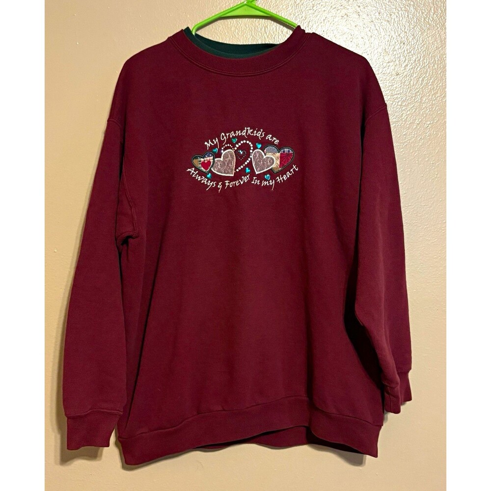 M&C Sportswear Burgundy Embroidered Heart Grandma Crewneck Sweatshirt Women's L
